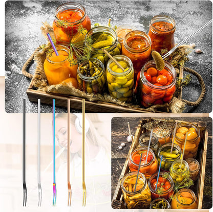 5 Pcs Pickle Forks for Olive Cocktail Jar, Long Handle,Multicolor