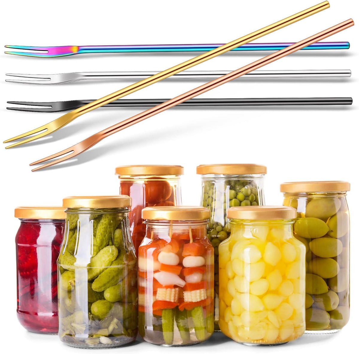 5 Pcs Pickle Forks for Olive Cocktail Jar, Long Handle,Multicolor