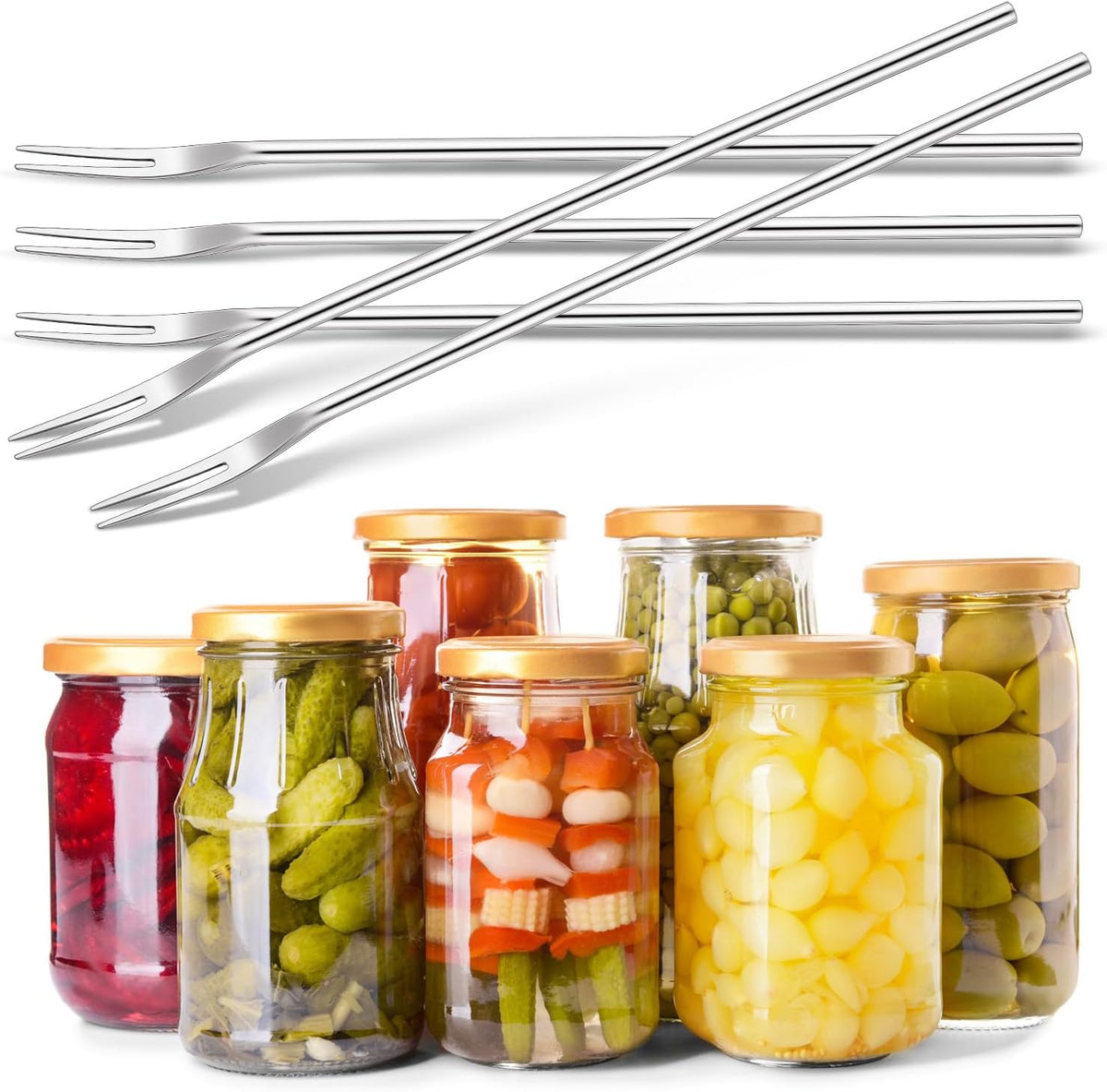 5 Pcs Pickle Forks for Olive Cocktail Jar, Long Handle,Multicolor