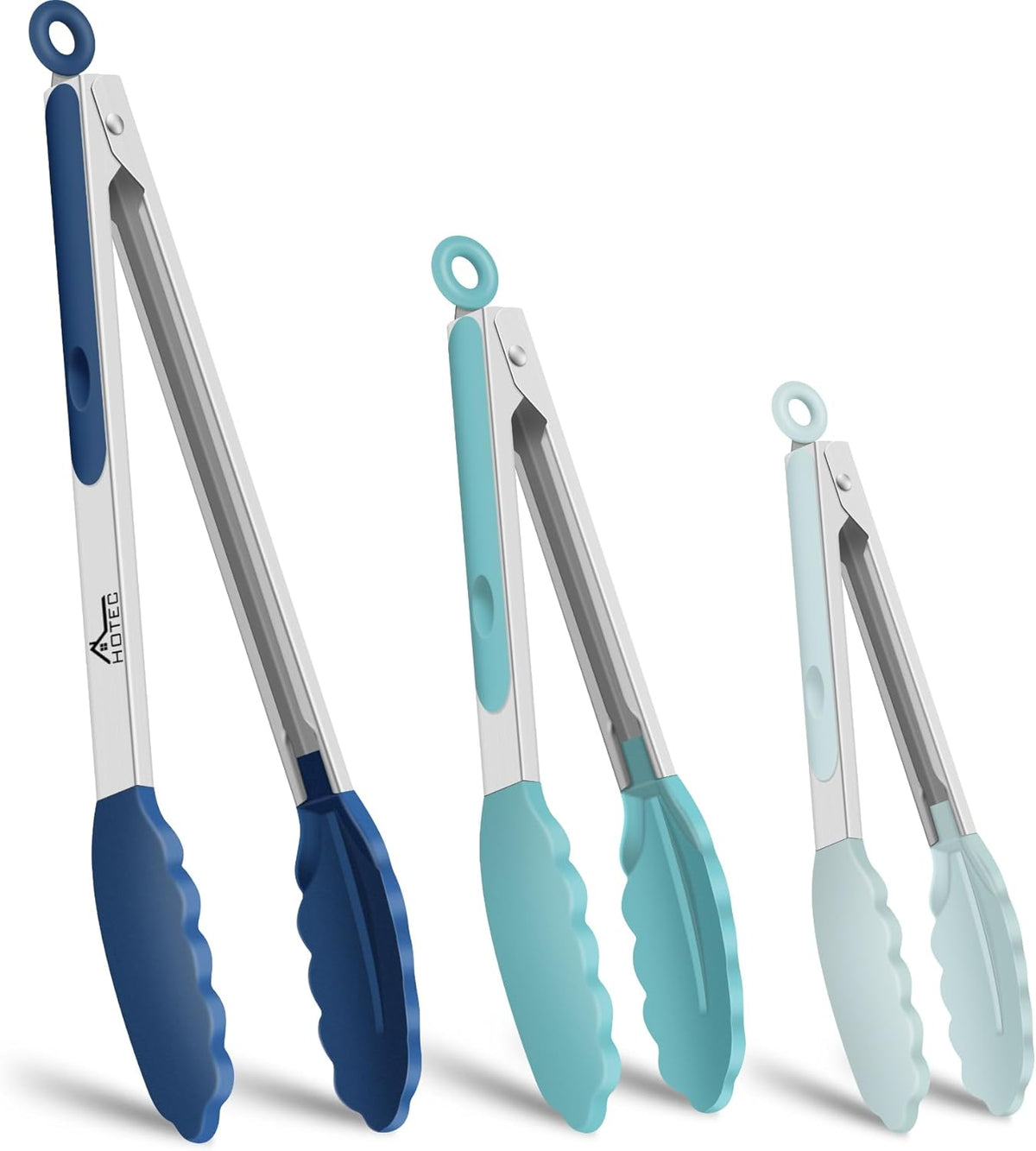 Premium Stainless Steel Locking Kitchen Tongs with Silicon Tips, Set of 3-7", 9" and 12" (Gradient Blue)