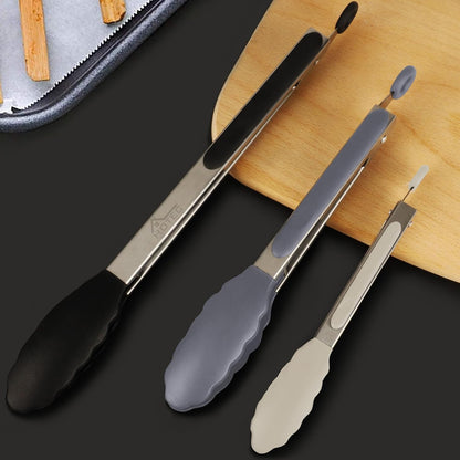 Premium Stainless Steel Locking Kitchen Tongs with Silicon Tips, Set of 3-7", 9" and 12" (Gradient Blue)