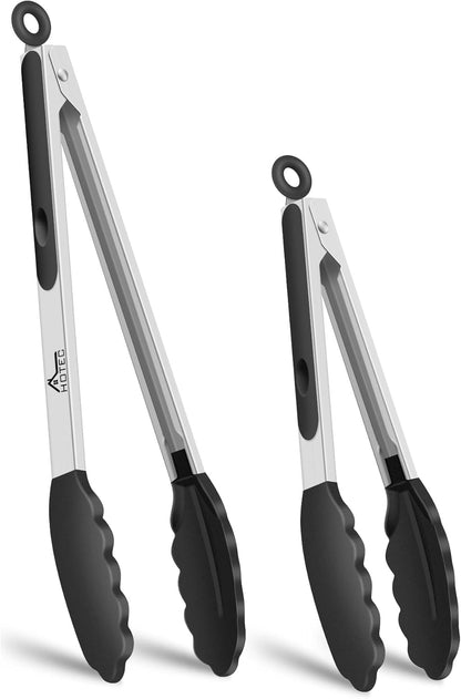 Premium Stainless Steel Locking Kitchen Tongs with Silicon Tips, Set of 3-7", 9" and 12" (Gradient Blue)