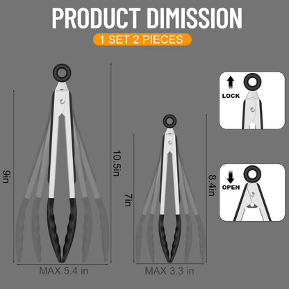 Premium Stainless Steel Locking Kitchen Tongs with Silicon Tips, Set of 3-7", 9" and 12" (Gradient Blue)