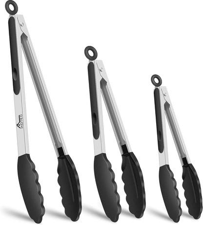 Premium Stainless Steel Locking Kitchen Tongs with Silicon Tips, Set of 3-7", 9" and 12" (Gradient Blue)