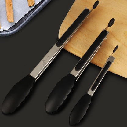 Premium Stainless Steel Locking Kitchen Tongs with Silicon Tips, Set of 3-7", 9" and 12" (Gradient Blue)