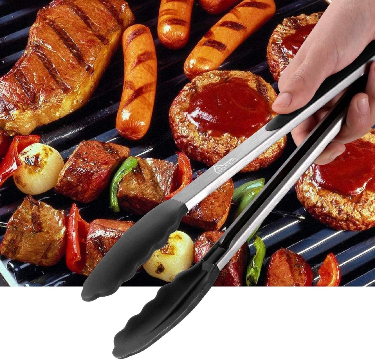 Premium Stainless Steel Locking Kitchen Tongs with Silicon Tips, Set of 3-7", 9" and 12" (Gradient Blue)