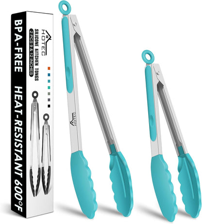 Premium Stainless Steel Locking Kitchen Tongs with Silicon Tips, Set of 3-7", 9" and 12" (Gradient Blue)