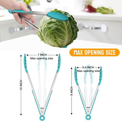 Premium Stainless Steel Locking Kitchen Tongs with Silicon Tips, Set of 3-7", 9" and 12" (Gradient Blue)