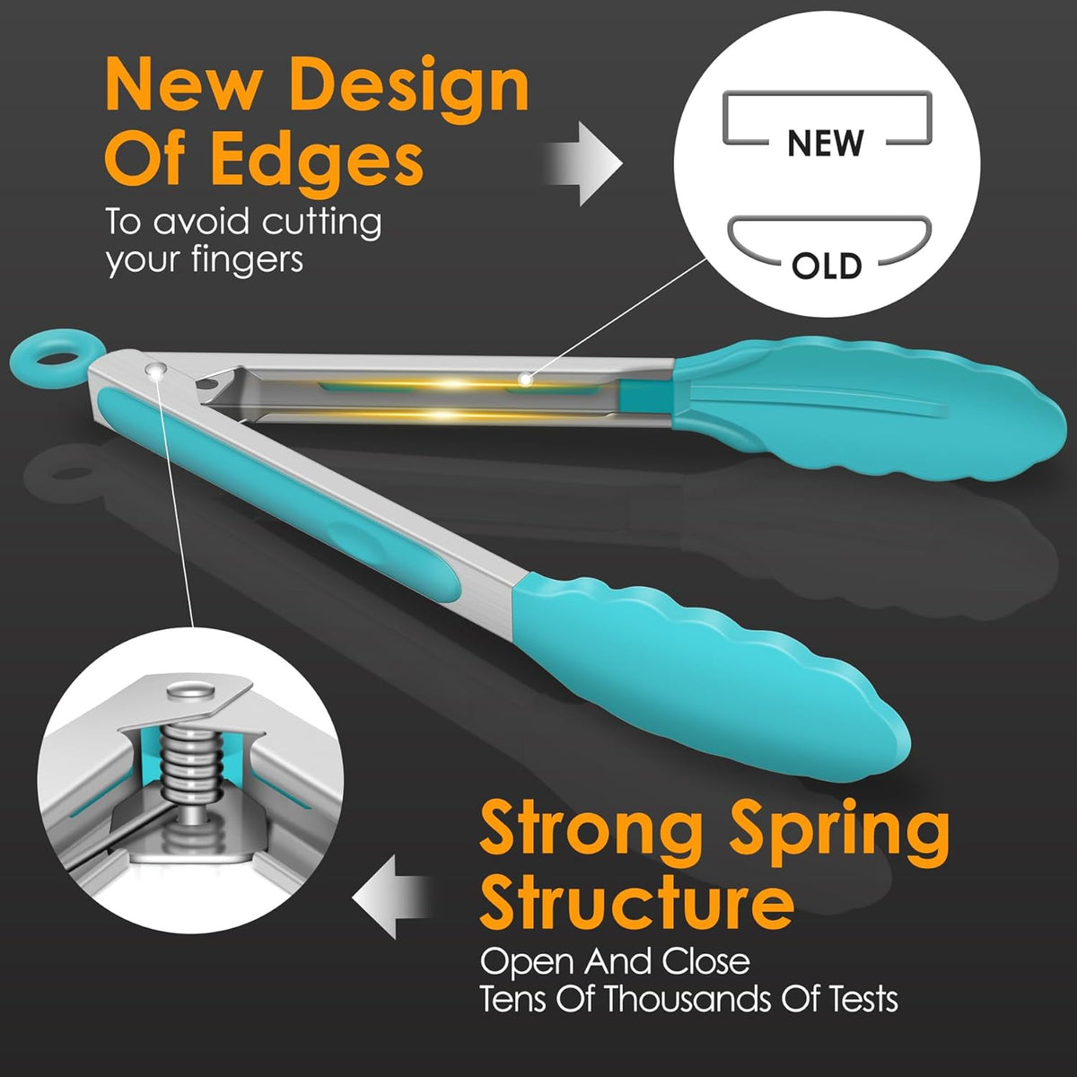 Premium Stainless Steel Locking Kitchen Tongs with Silicon Tips, Set of 3-7", 9" and 12" (Gradient Blue)