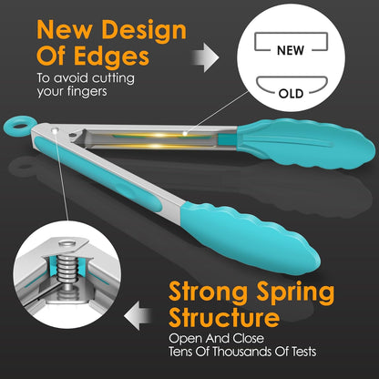 Premium Stainless Steel Locking Kitchen Tongs with Silicon Tips, Set of 3-7", 9" and 12" (Gradient Blue)