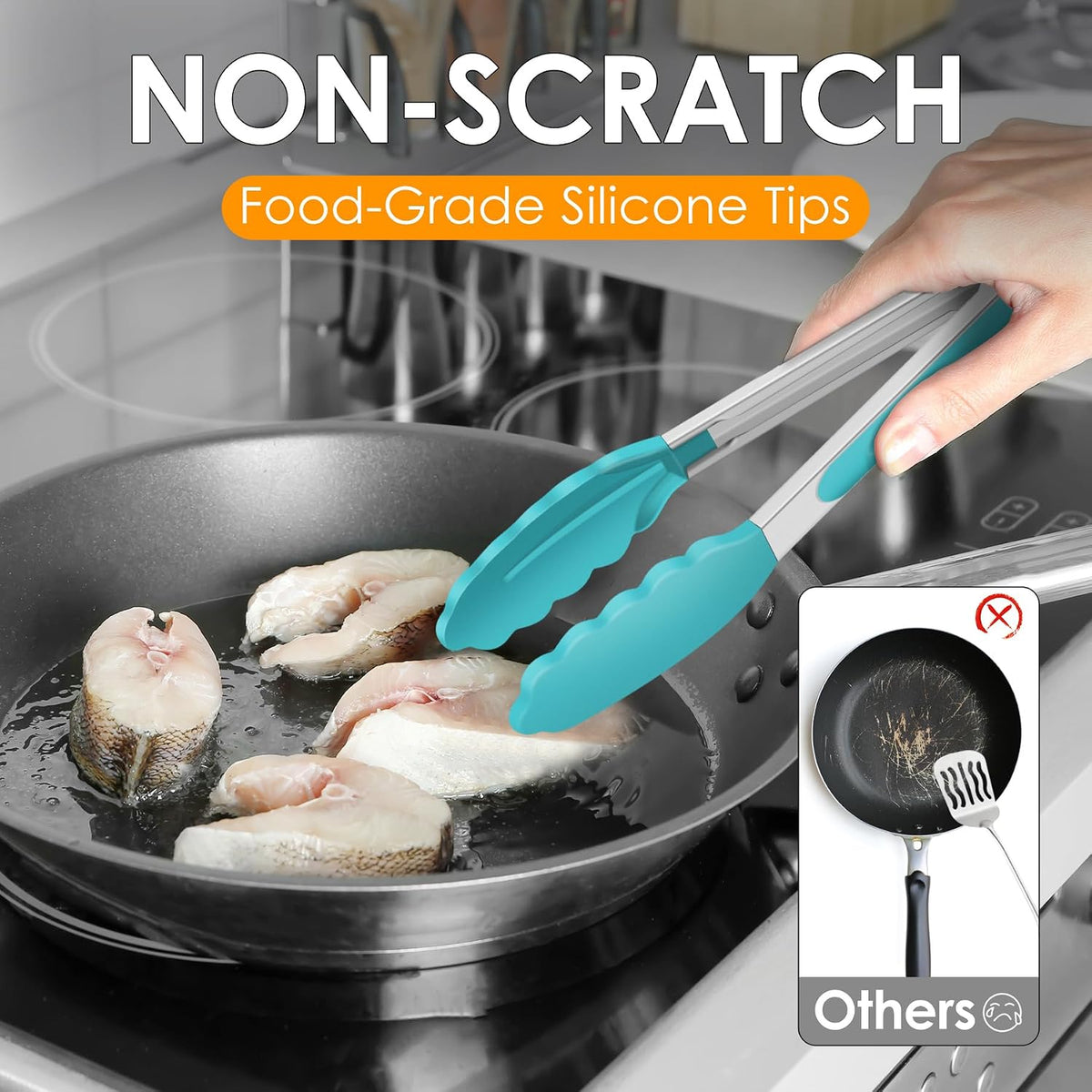 Premium Stainless Steel Locking Kitchen Tongs with Silicon Tips, Set of 3-7", 9" and 12" (Gradient Blue)