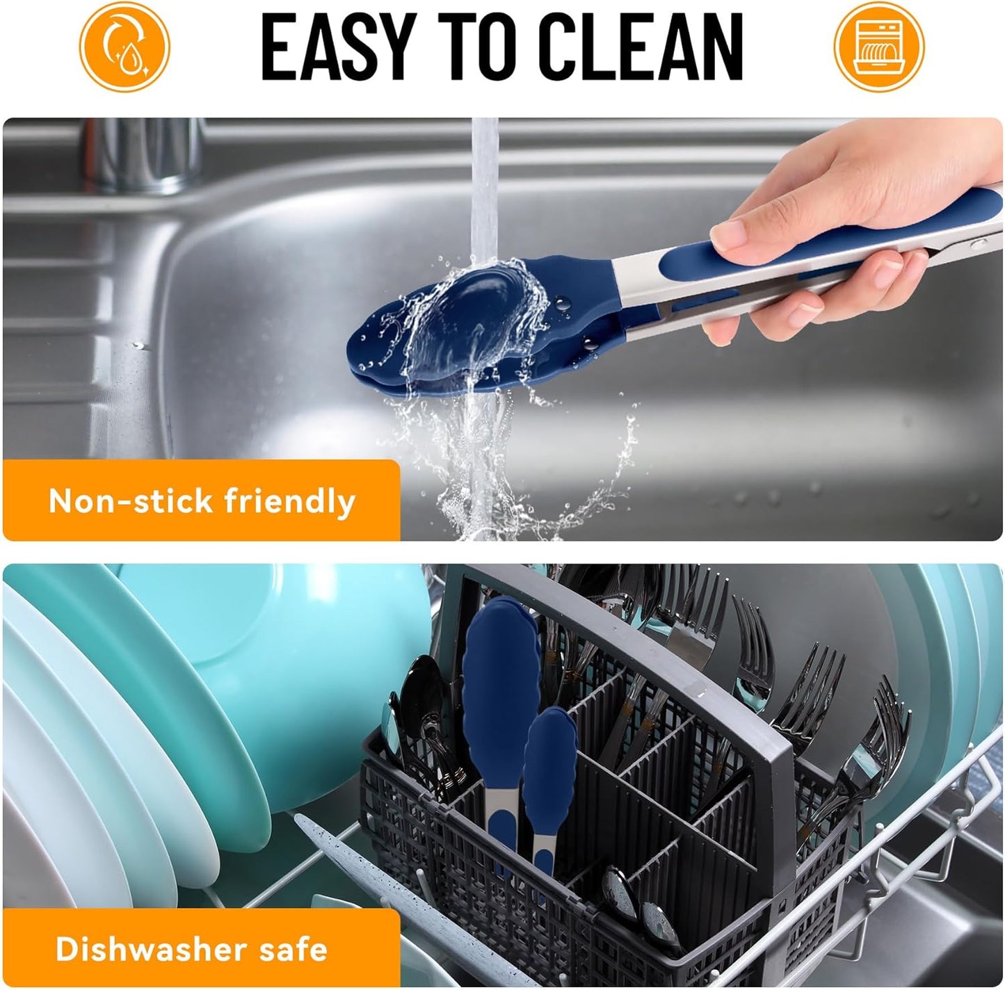 Premium Stainless Steel Locking Kitchen Tongs with Silicon Tips, Set of 3-7", 9" and 12" (Gradient Blue)
