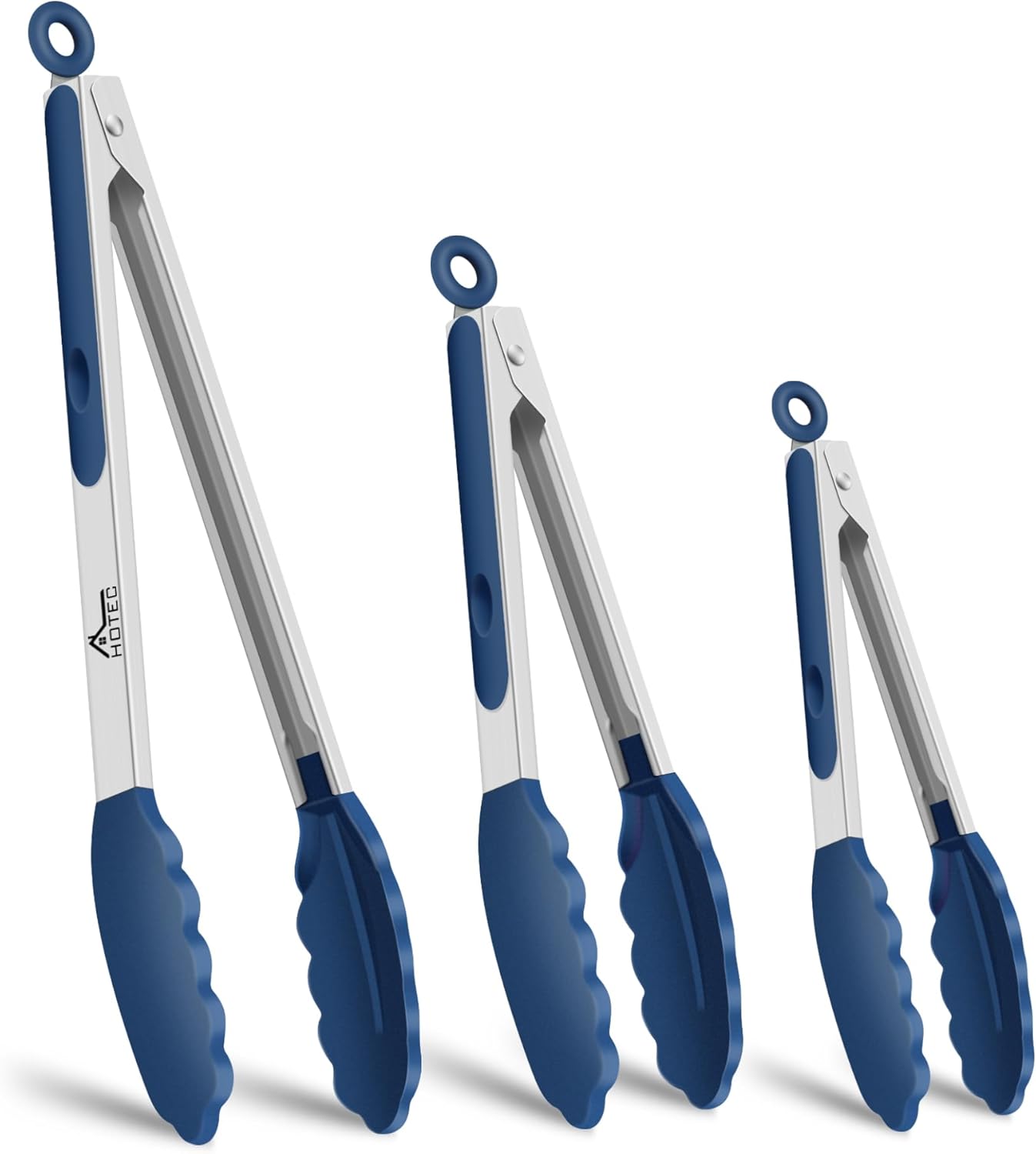 Premium Stainless Steel Locking Kitchen Tongs with Silicon Tips, Set of 3-7", 9" and 12" (Gradient Blue)