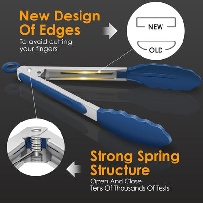 Premium Stainless Steel Locking Kitchen Tongs with Silicon Tips, Set of 3-7", 9" and 12" (Gradient Blue)