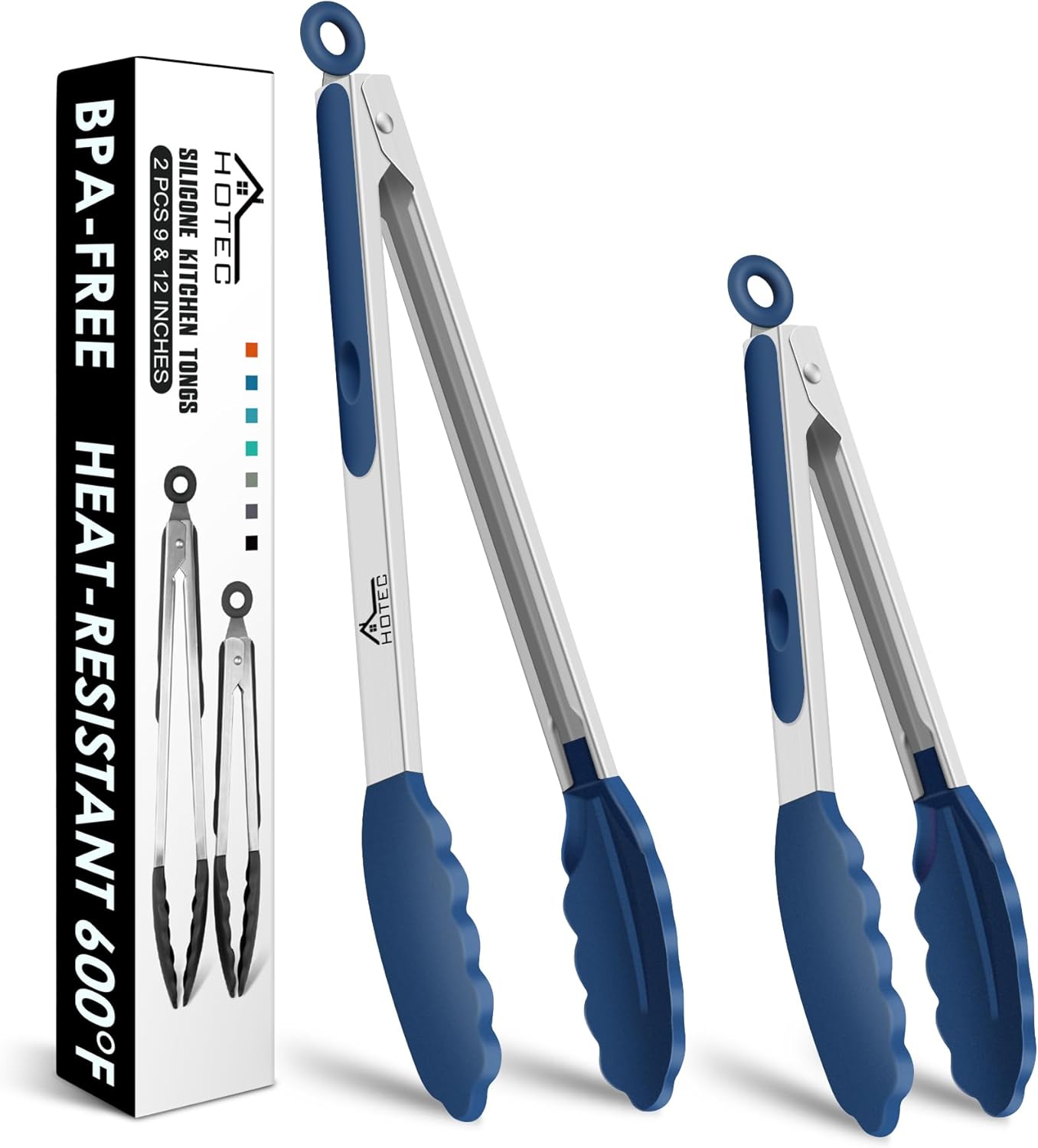 Premium Stainless Steel Locking Kitchen Tongs with Silicon Tips, Set of 3-7", 9" and 12" (Gradient Blue)