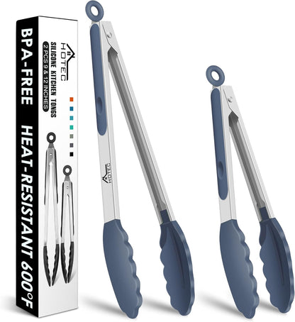 Premium Stainless Steel Locking Kitchen Tongs with Silicon Tips, Set of 3-7", 9" and 12" (Gradient Blue)