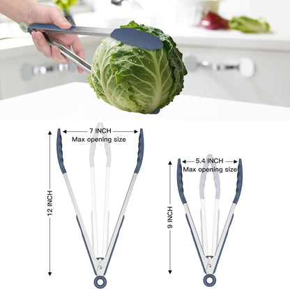 Premium Stainless Steel Locking Kitchen Tongs with Silicon Tips, Set of 3-7", 9" and 12" (Gradient Blue)