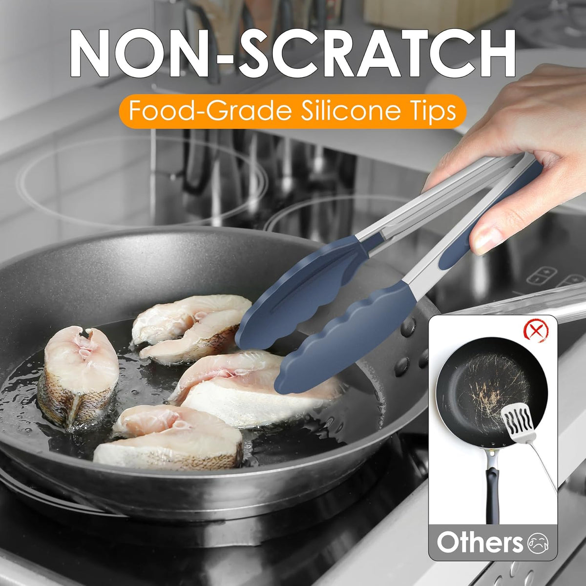 Premium Stainless Steel Locking Kitchen Tongs with Silicon Tips, Set of 3-7", 9" and 12" (Gradient Blue)