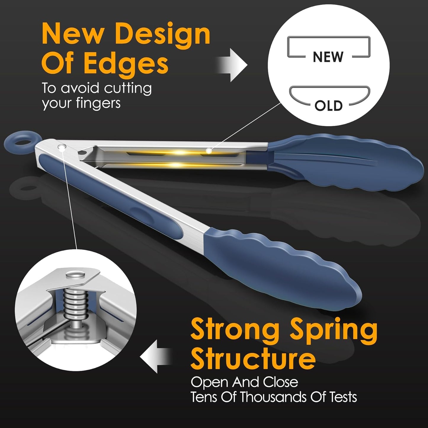 Premium Stainless Steel Locking Kitchen Tongs with Silicon Tips, Set of 3-7", 9" and 12" (Gradient Blue)