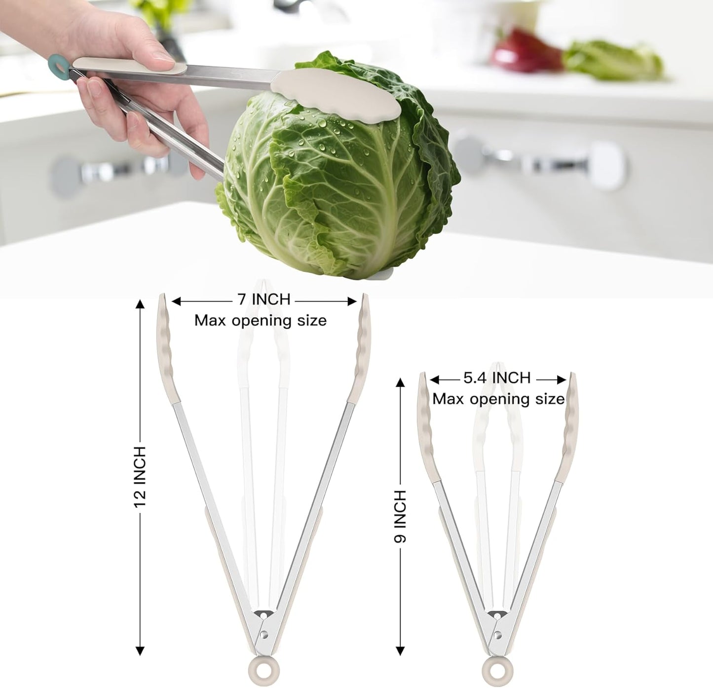 Premium Stainless Steel Locking Kitchen Tongs with Silicon Tips, Set of 3-7", 9" and 12" (Gradient Blue)