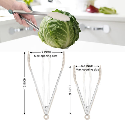 Premium Stainless Steel Locking Kitchen Tongs with Silicon Tips, Set of 3-7", 9" and 12" (Gradient Blue)