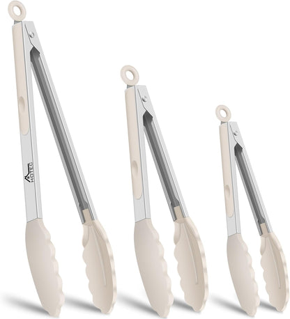 Premium Stainless Steel Locking Kitchen Tongs with Silicon Tips, Set of 3-7", 9" and 12" (Gradient Blue)