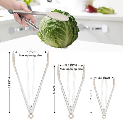 Premium Stainless Steel Locking Kitchen Tongs with Silicon Tips, Set of 3-7", 9" and 12" (Gradient Blue)