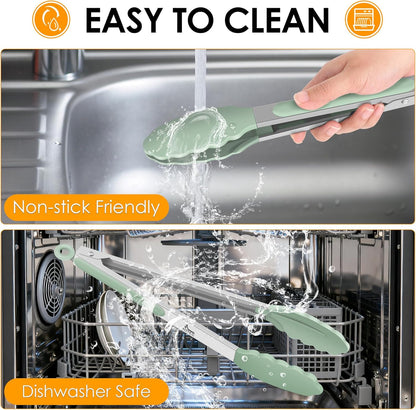 Premium Stainless Steel Locking Kitchen Tongs with Silicon Tips, Set of 3-7", 9" and 12" (Gradient Blue)