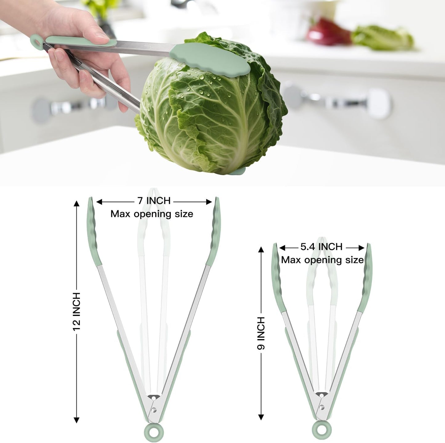 Premium Stainless Steel Locking Kitchen Tongs with Silicon Tips, Set of 3-7", 9" and 12" (Gradient Blue)