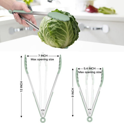 Premium Stainless Steel Locking Kitchen Tongs with Silicon Tips, Set of 3-7", 9" and 12" (Gradient Blue)