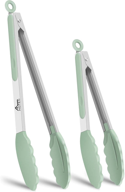 Premium Stainless Steel Locking Kitchen Tongs with Silicon Tips, Set of 3-7", 9" and 12" (Gradient Blue)