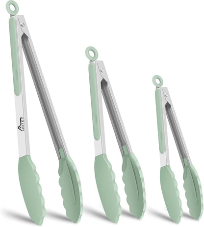 Premium Stainless Steel Locking Kitchen Tongs with Silicon Tips, Set of 3-7", 9" and 12" (Gradient Blue)