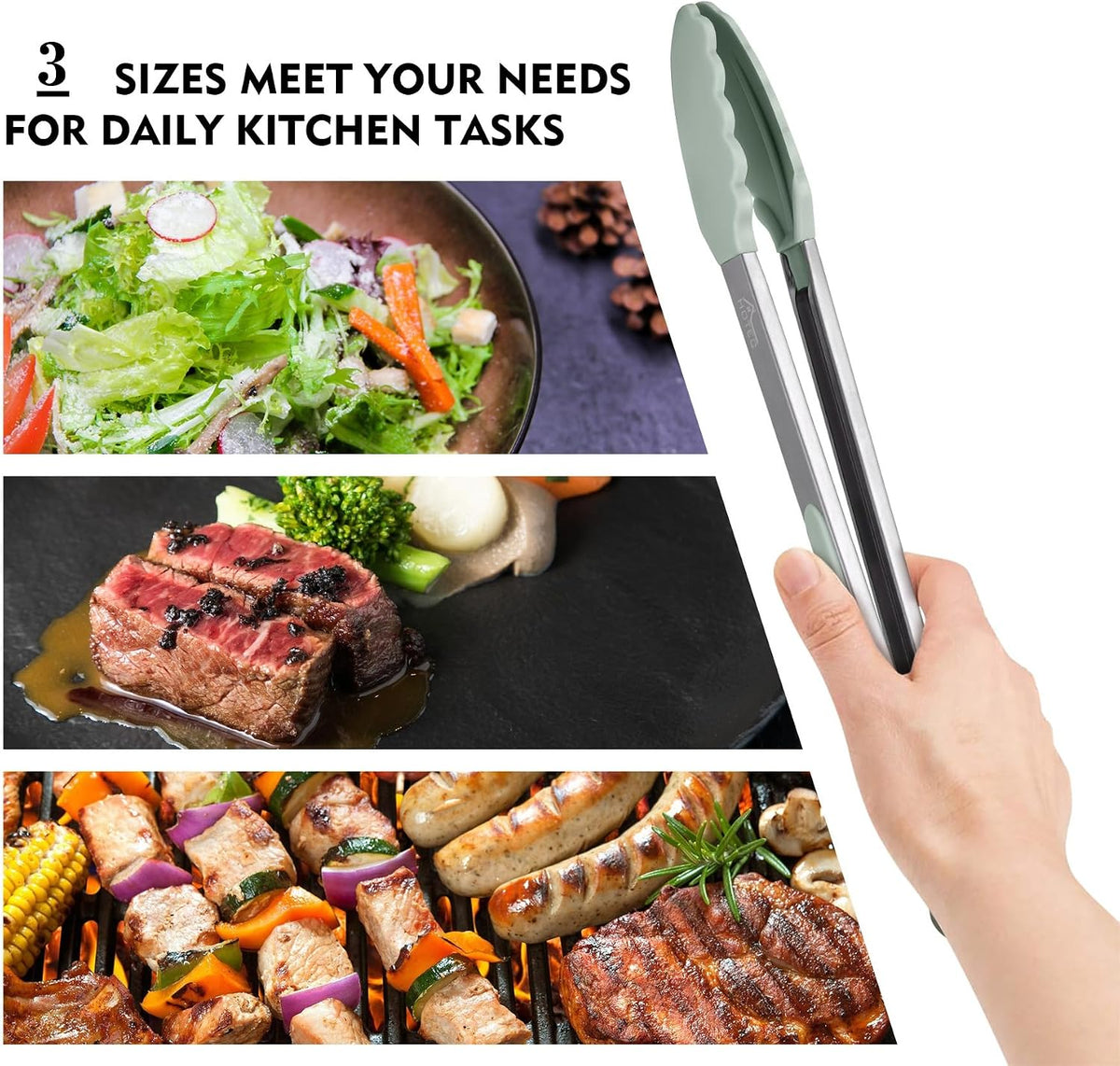 Premium Stainless Steel Locking Kitchen Tongs with Silicon Tips, Set of 3-7", 9" and 12" (Gradient Blue)