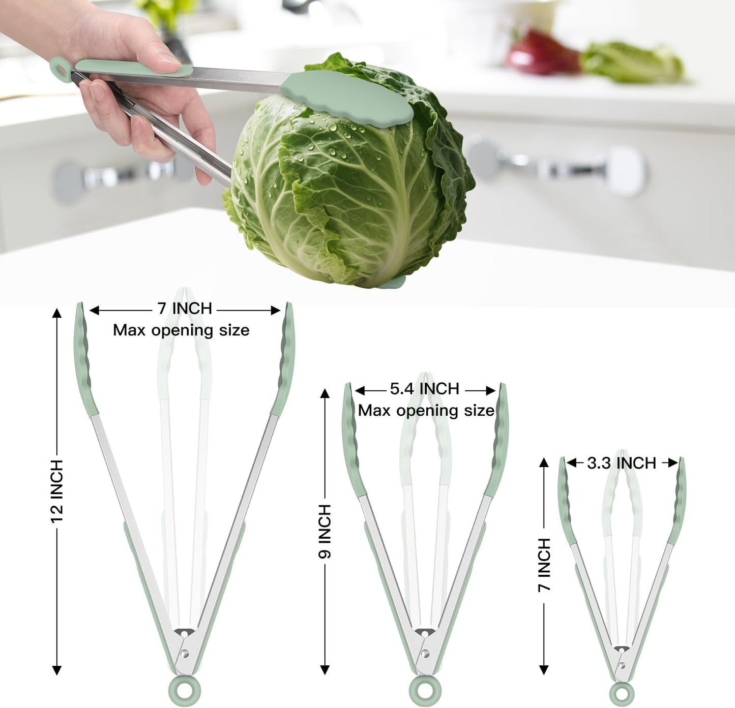 Premium Stainless Steel Locking Kitchen Tongs with Silicon Tips, Set of 3-7", 9" and 12" (Gradient Blue)