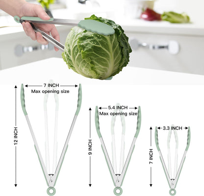 Premium Stainless Steel Locking Kitchen Tongs with Silicon Tips, Set of 3-7", 9" and 12" (Gradient Blue)