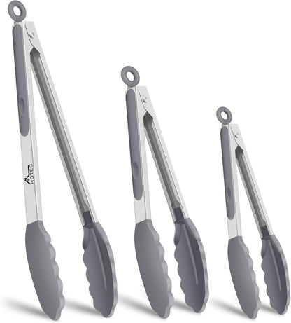 Premium Stainless Steel Locking Kitchen Tongs with Silicon Tips, Set of 3-7", 9" and 12" (Gradient Blue)