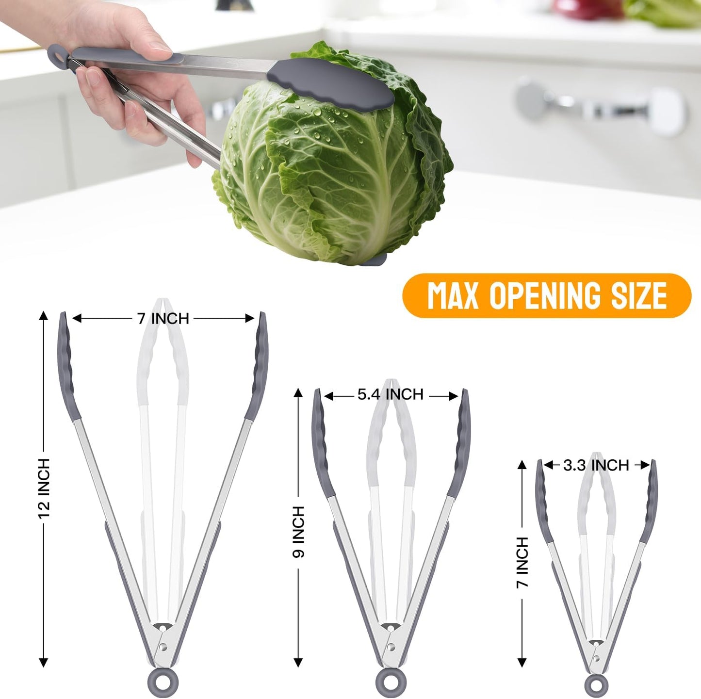 Premium Stainless Steel Locking Kitchen Tongs with Silicon Tips, Set of 3-7", 9" and 12" (Gradient Blue)