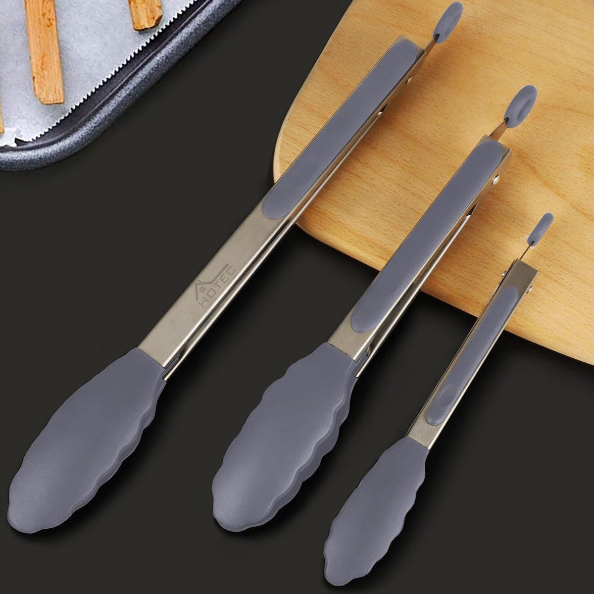 Premium Stainless Steel Locking Kitchen Tongs with Silicon Tips, Set of 3-7", 9" and 12" (Gradient Blue)