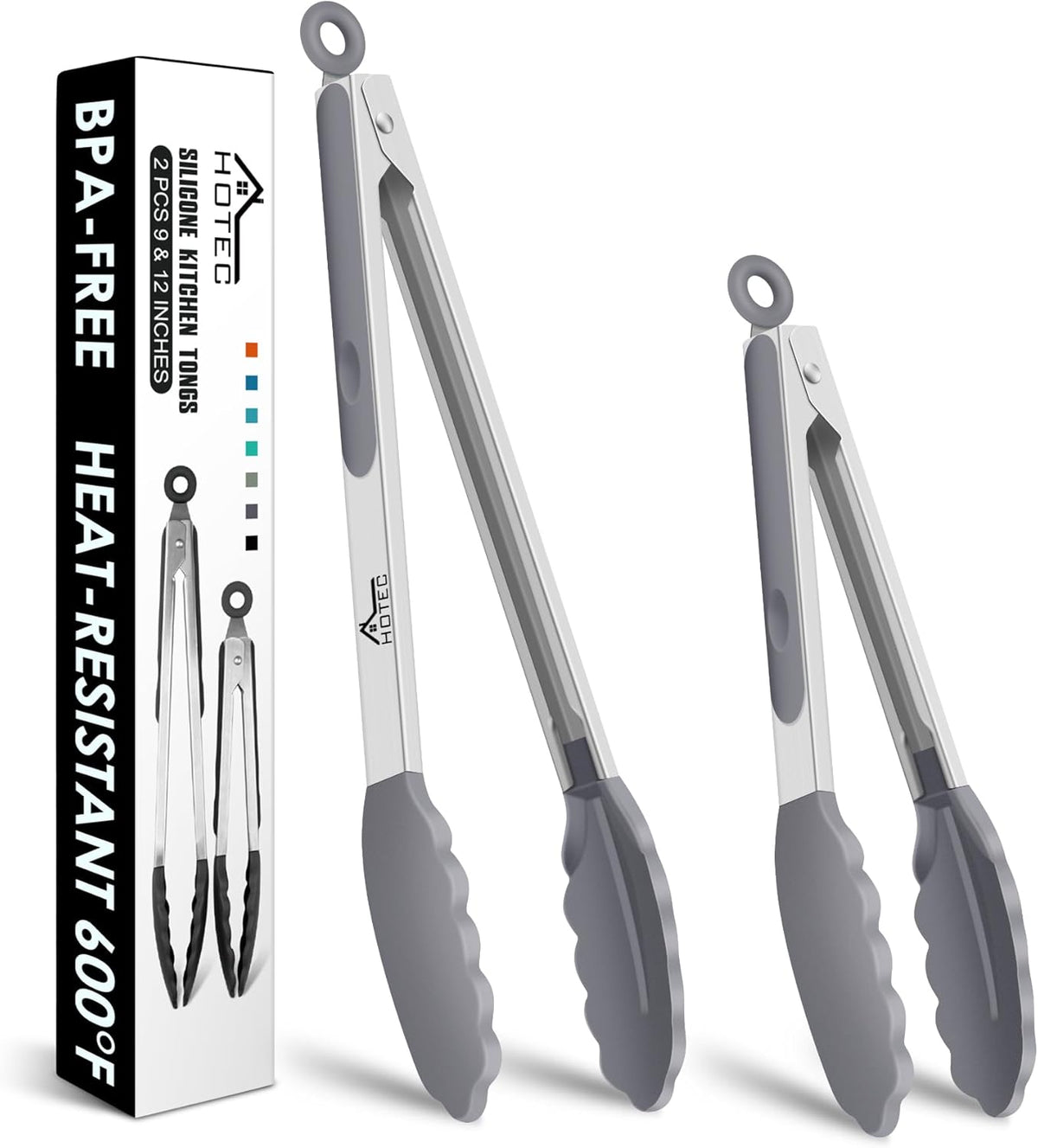 Premium Stainless Steel Locking Kitchen Tongs with Silicon Tips, Set of 3-7", 9" and 12" (Gradient Blue)