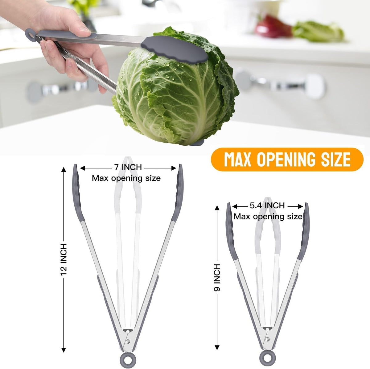 Premium Stainless Steel Locking Kitchen Tongs with Silicon Tips, Set of 3-7", 9" and 12" (Gradient Blue)