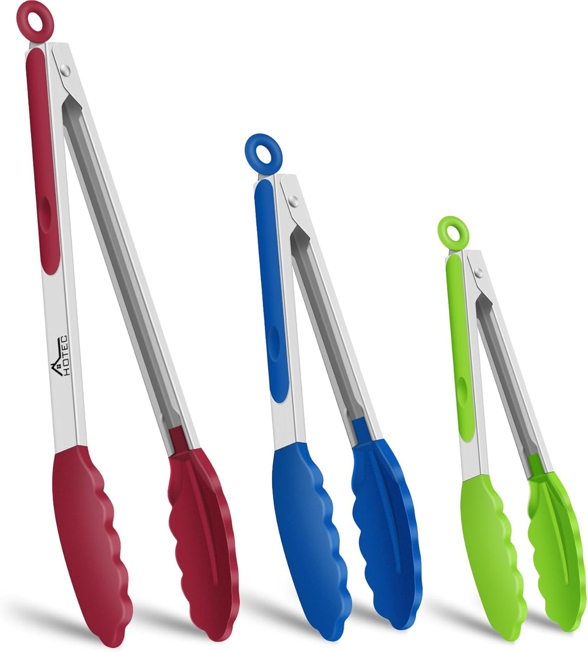 Premium Stainless Steel Locking Kitchen Tongs with Silicon Tips, Set of 3-7", 9" and 12" (Gradient Blue)
