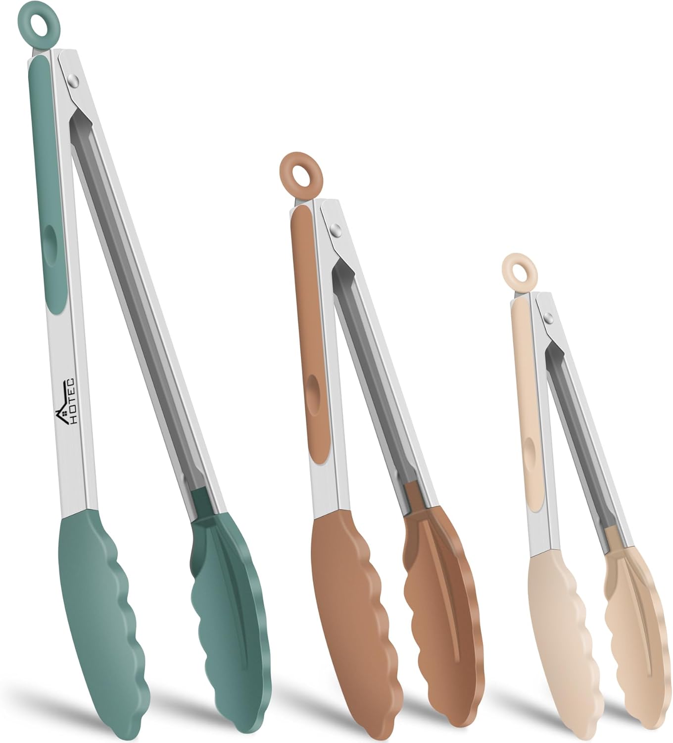 Premium Stainless Steel Locking Kitchen Tongs with Silicon Tips, Set of 3-7", 9" and 12" (Gradient Blue)