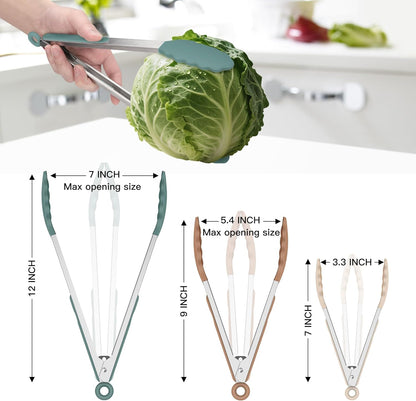 Premium Stainless Steel Locking Kitchen Tongs with Silicon Tips, Set of 3-7", 9" and 12" (Gradient Blue)