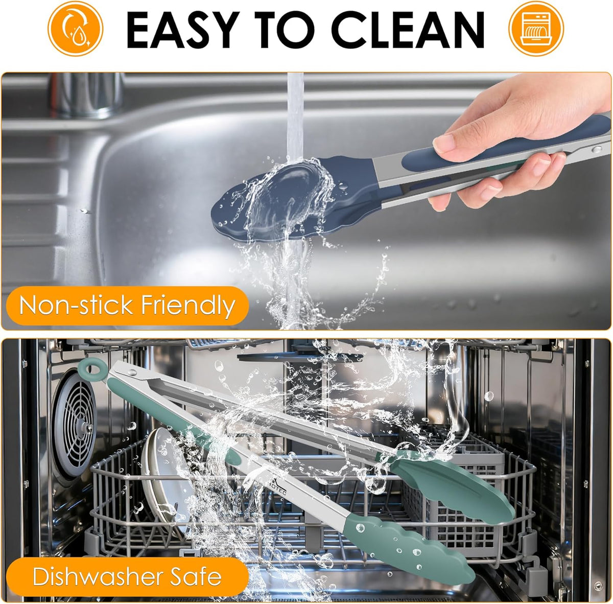 Premium Stainless Steel Locking Kitchen Tongs with Silicon Tips, Set of 3-7", 9" and 12" (Gradient Blue)