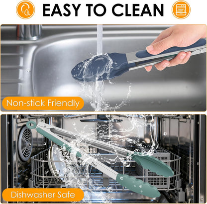 Premium Stainless Steel Locking Kitchen Tongs with Silicon Tips, Set of 3-7", 9" and 12" (Gradient Blue)