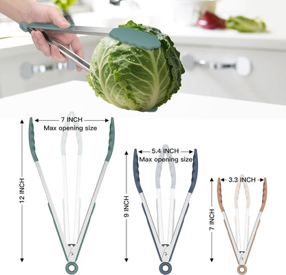 Premium Stainless Steel Locking Kitchen Tongs with Silicon Tips, Set of 3-7", 9" and 12" (Gradient Blue)