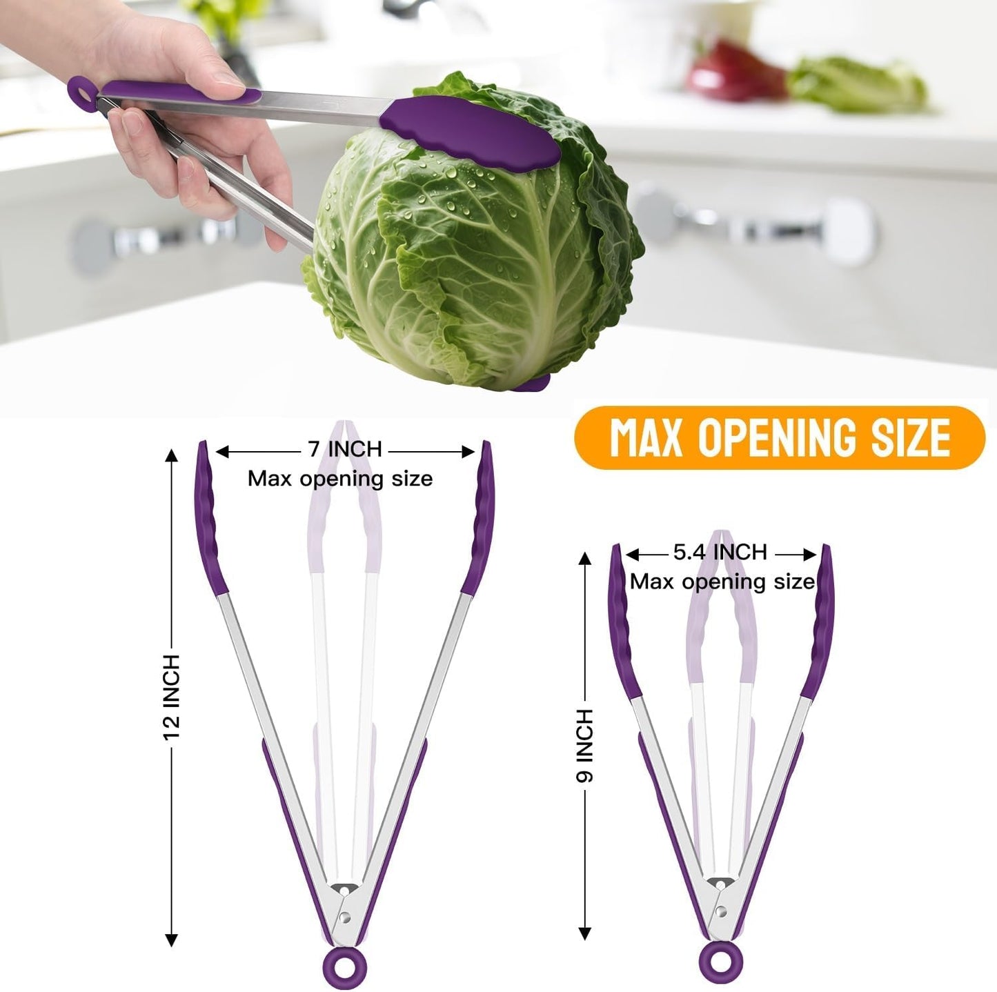 Premium Stainless Steel Locking Kitchen Tongs with Silicon Tips, Set of 3-7", 9" and 12" (Gradient Blue)