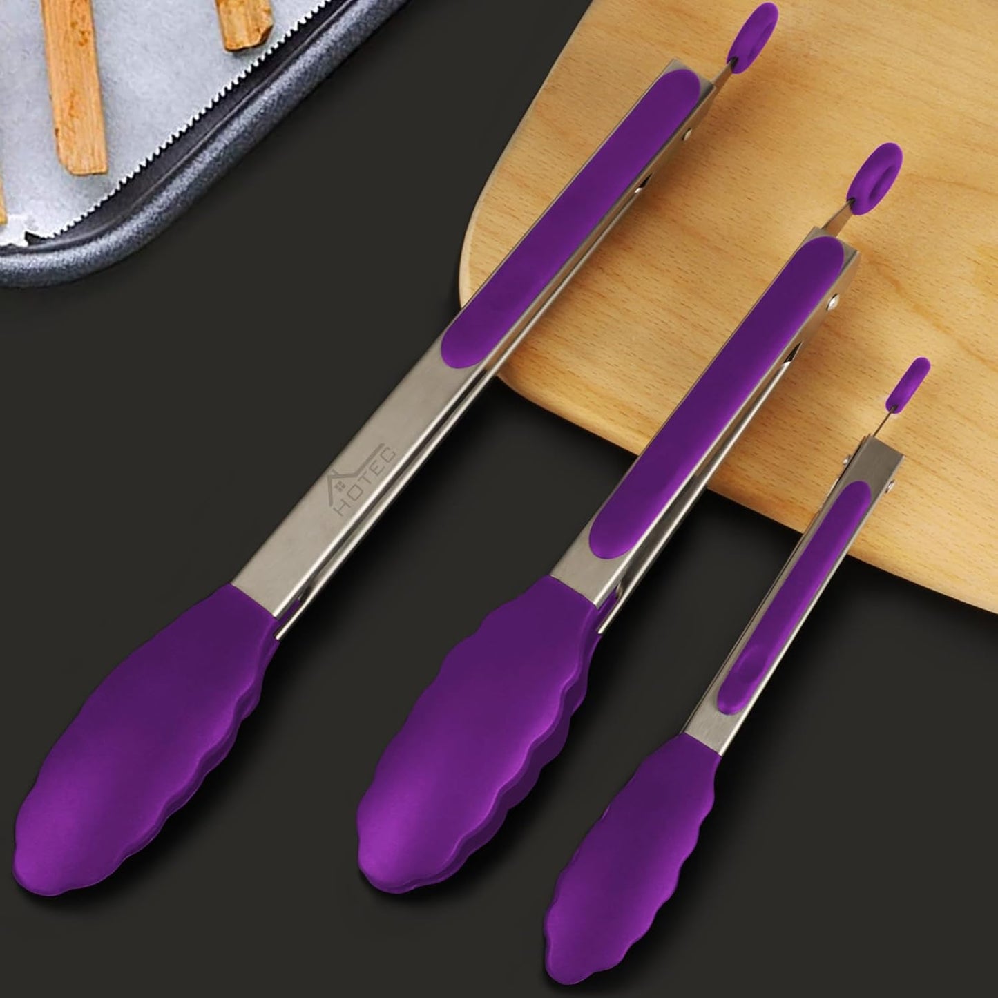 Premium Stainless Steel Locking Kitchen Tongs with Silicon Tips, Set of 3-7", 9" and 12" (Gradient Blue)
