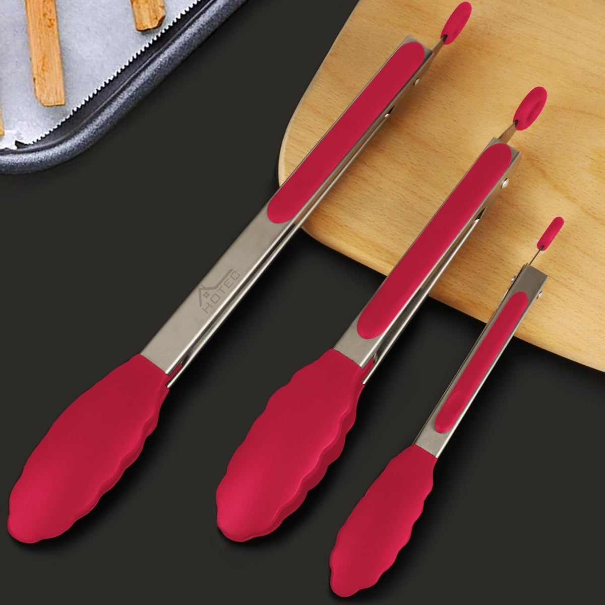 Premium Stainless Steel Locking Kitchen Tongs with Silicon Tips, Set of 3-7", 9" and 12" (Gradient Blue)