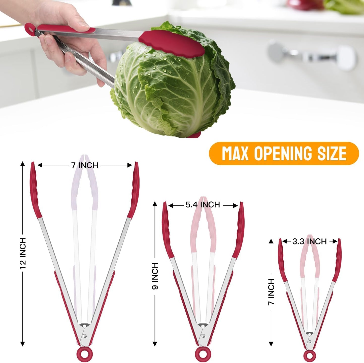 Premium Stainless Steel Locking Kitchen Tongs with Silicon Tips, Set of 3-7", 9" and 12" (Gradient Blue)